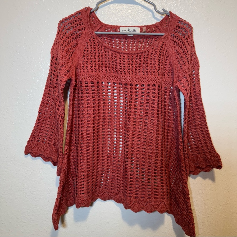 Simply Noelle Open Weave Bell Sleeve Flare Hem Crewneck Sweater Size S/M 8/10